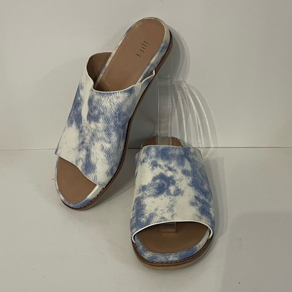 J. Jill Shoes - J. Jill Maya Leather Blue & White Cloudlike Pattern Upper w/ Foam Insole Slides